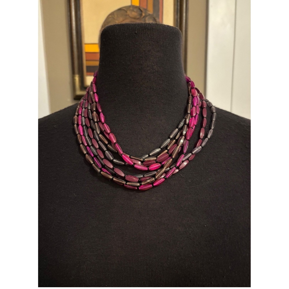 Premier Designs Statement Necklace – Cranberry & Amethyst Purple (40") vintage